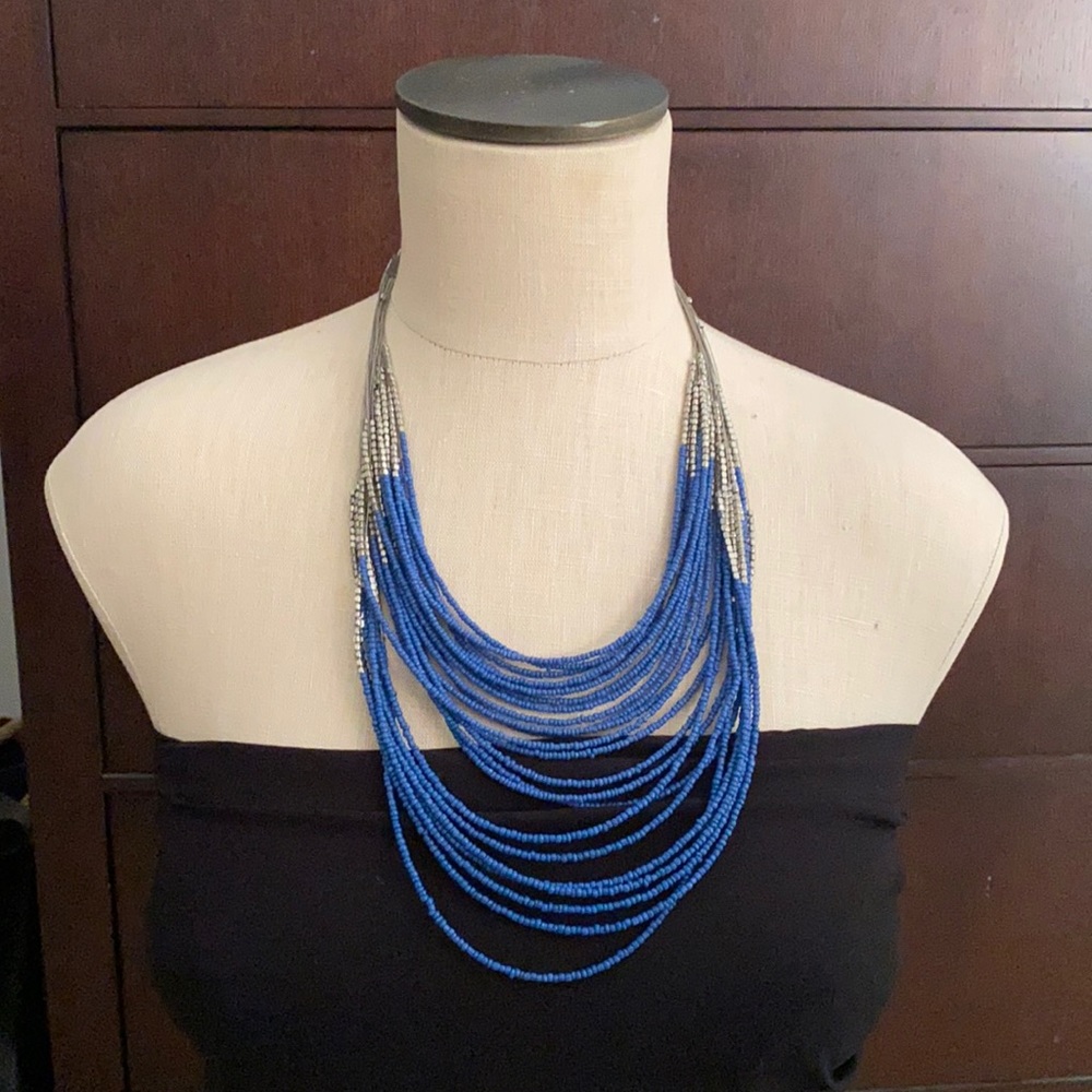 Blue and silver bead 22-strand costume necklace